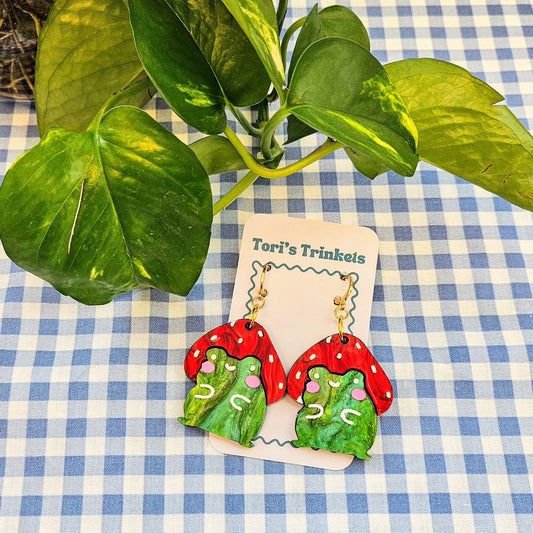 Strawberry Hat Frog Earrings